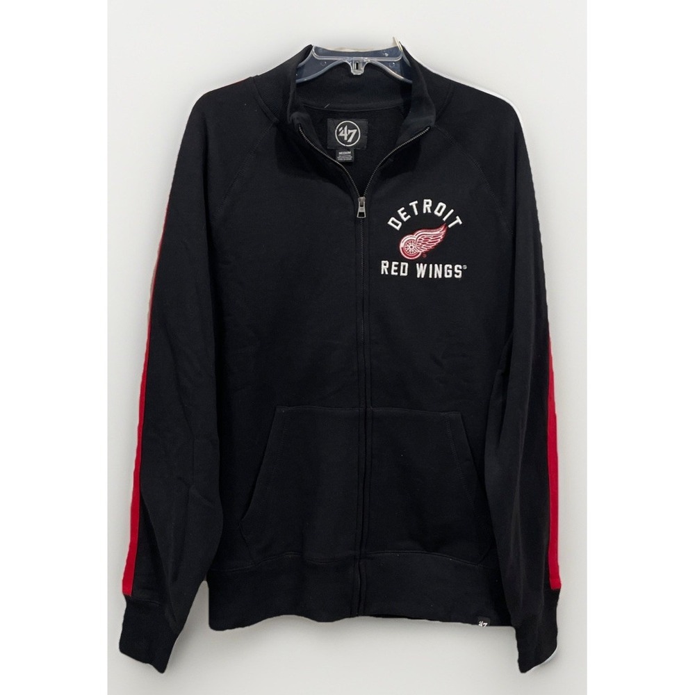 Detroit Red Wings NHL Full Zip Black Fleece Jacket Men's Medium NWT ‎ '47